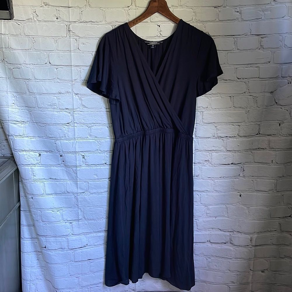 Land’s End Navy Blue Surplus Faux Wrap Midi Dress Size XS